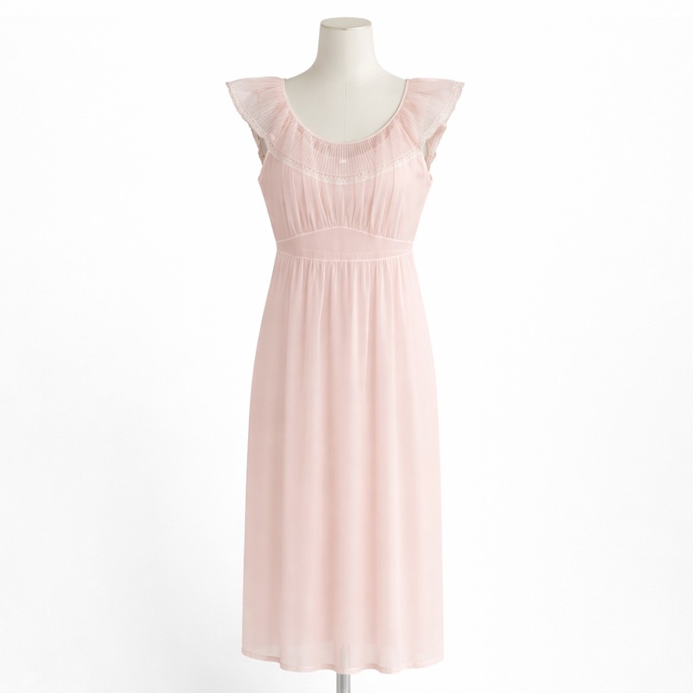 Vtg Caresse Nylon Nightgown 50s Pink Ruffle Lace Pinup Babydoll Hollywood Bride